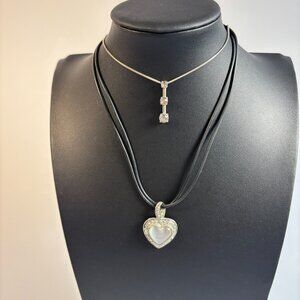 Y2K Silver Tone Necklace with Rhinestone Pendant Retro Fashion Statement
